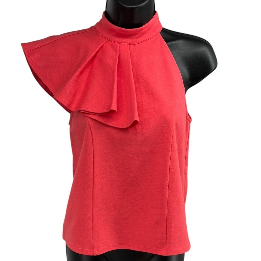 eri +‎ ali Coral One Shoulder Ruffle Mock Neck Top Petite XSP EUC Stretch